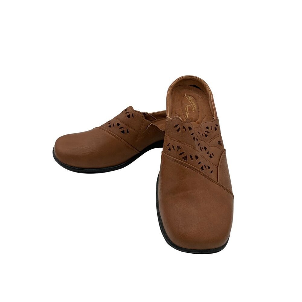 Womens 8.5 Brown Slip-On Mules With Cutout Design